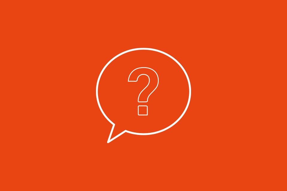 Question mark in a speech bubble on a red background to show customer questions.